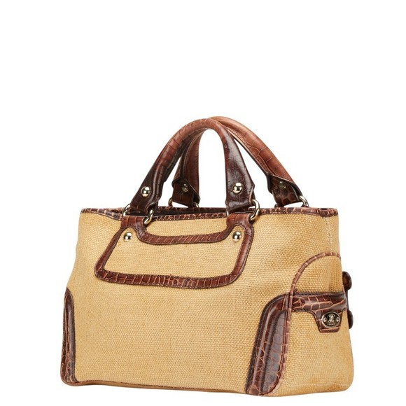 Celine Raffia Tote Leather Beige Bag Boogie Brown - Picture 1 of 8
